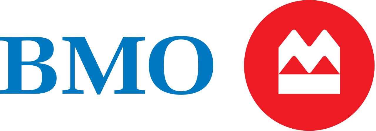 BMO logo with blue letters and a red circle icon containing a white crown-like symbol