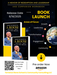 Book launch poster for “A Room to Lead” with date, authors, globe graphic, and preorder QR code.
