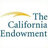 Logo for The California Endowment with teal text and a yellow arc above it