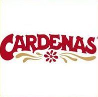 Cárdenas logo in red with gold decorative flourishes and a flower icon