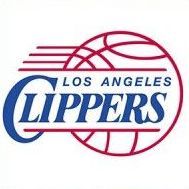 Los Angeles Clippers logo in blue and red with a basketball graphic.