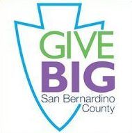 Logo reading “GIVE BIG” with “San Bernardino County” inside a blue shield outline.