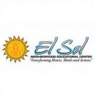 Logo for Neighborhood Educational Center with a sun icon and blue stylized lettering, tagline below