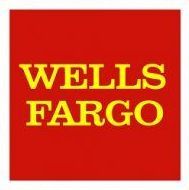 Wells Fargo logo in yellow text on a red background