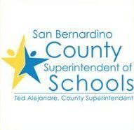 San Bernardino County Superintendent of Schools logo with blue and gold star graphic and text