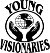 Young Visionaries logo with hands holding a globe in black and white