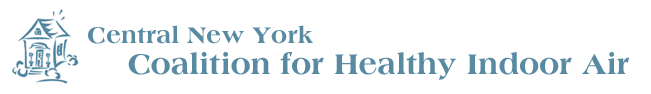 Central New York Coalition for Healthy Indoor Air logo with blue house and swoosh icon