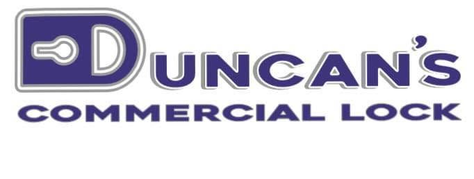 Duncan&rsquo;s Commercial Lock logo in purple and gray with a keyhole icon