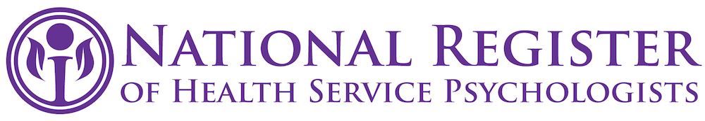 National Register of Health Service Psychologists logo in purple text with circular emblem icon