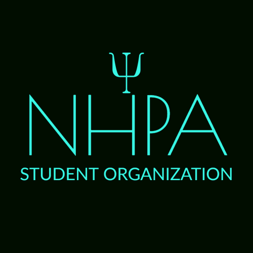 Teal NPHA Student Organization logo on a black background with a psi symbol above the text.