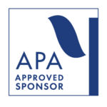 APA approved sponsor logo in blue and white with a stylized leaf icon