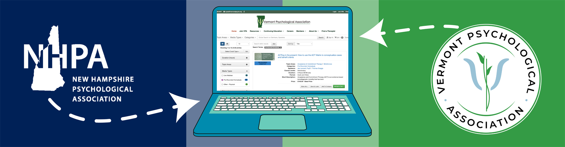 NIFA logo, laptop displaying a web page, and circular green tree logo with dashed arrows connecting them