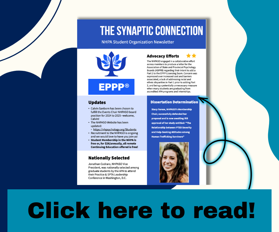 Promotional flyer titled “The Synaptic Connection” with a blue design and “Click here to read!” banner