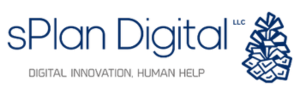 The logo for splan digital llc shows a pine cone
