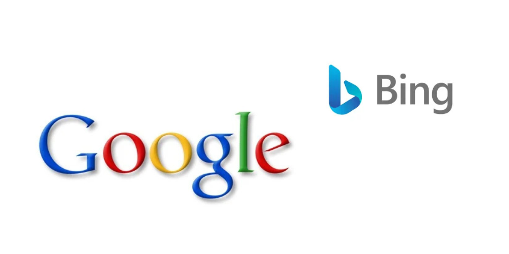 Google and bing logos on a white background