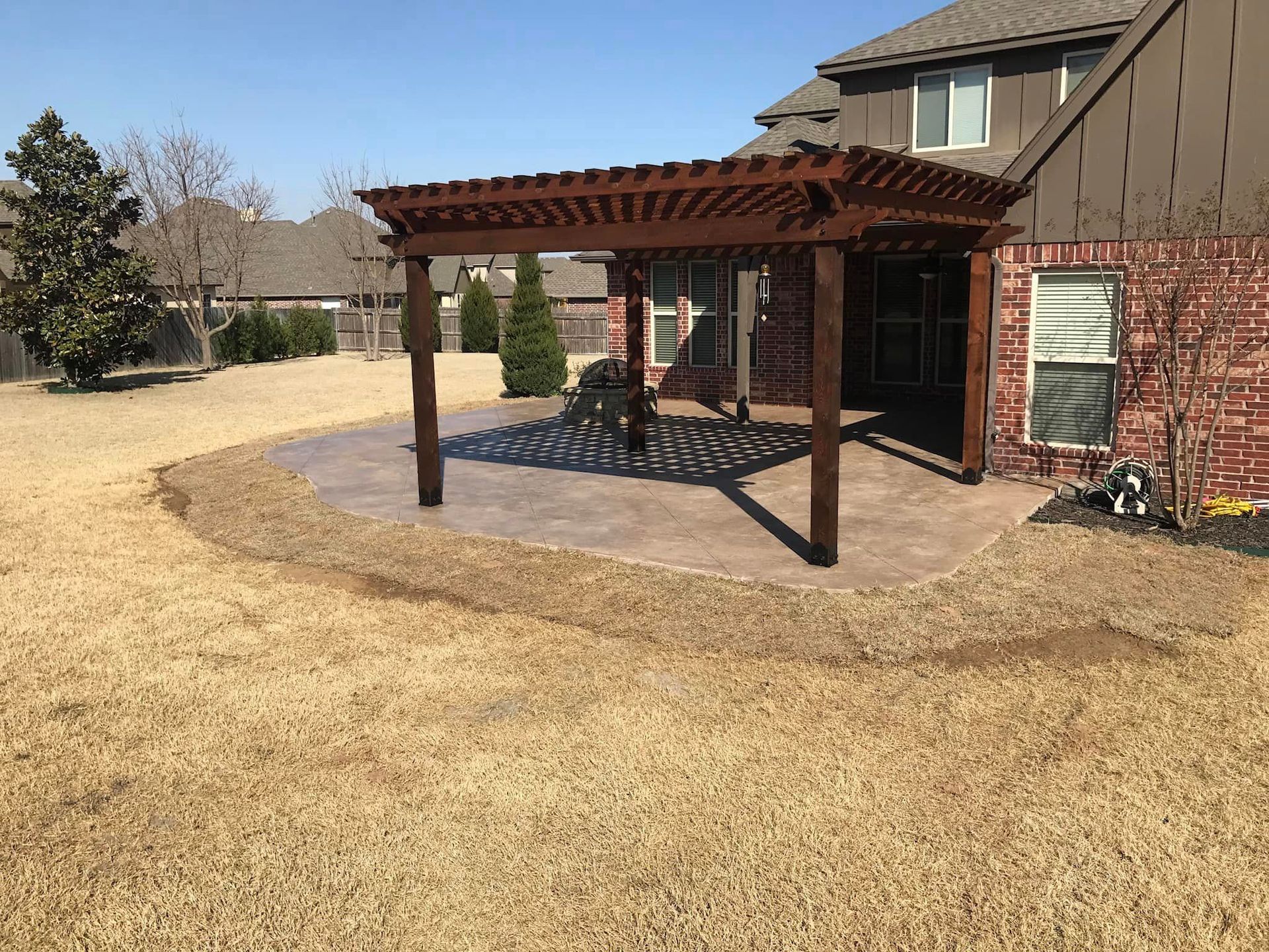 Pergola in backyard