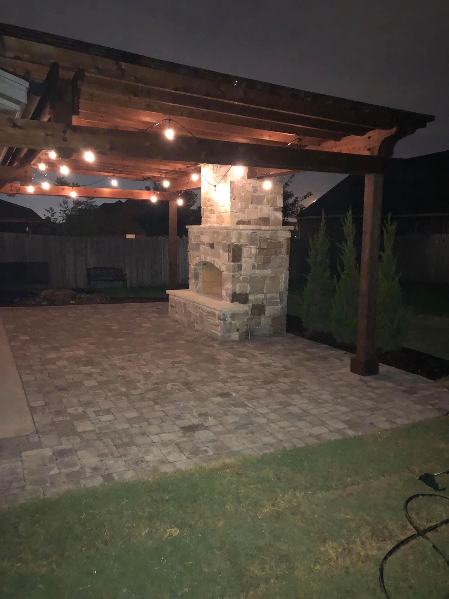 Lighting on patio with firepit