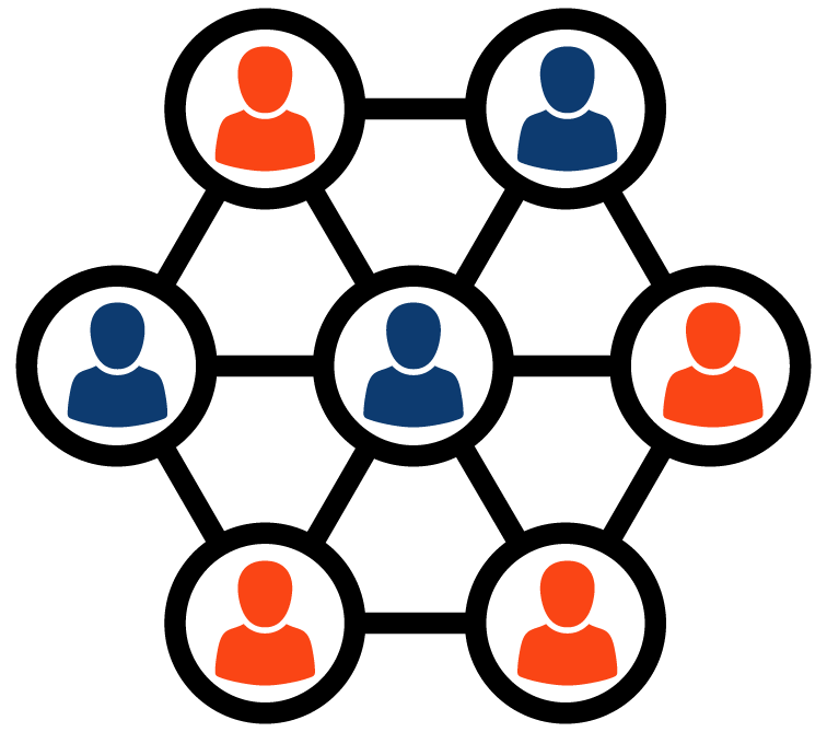 A group of people are connected to each other in a network.