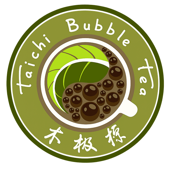 Taichi Bubble Tea logo with a green drink, white cup and straw, and Chinese characters