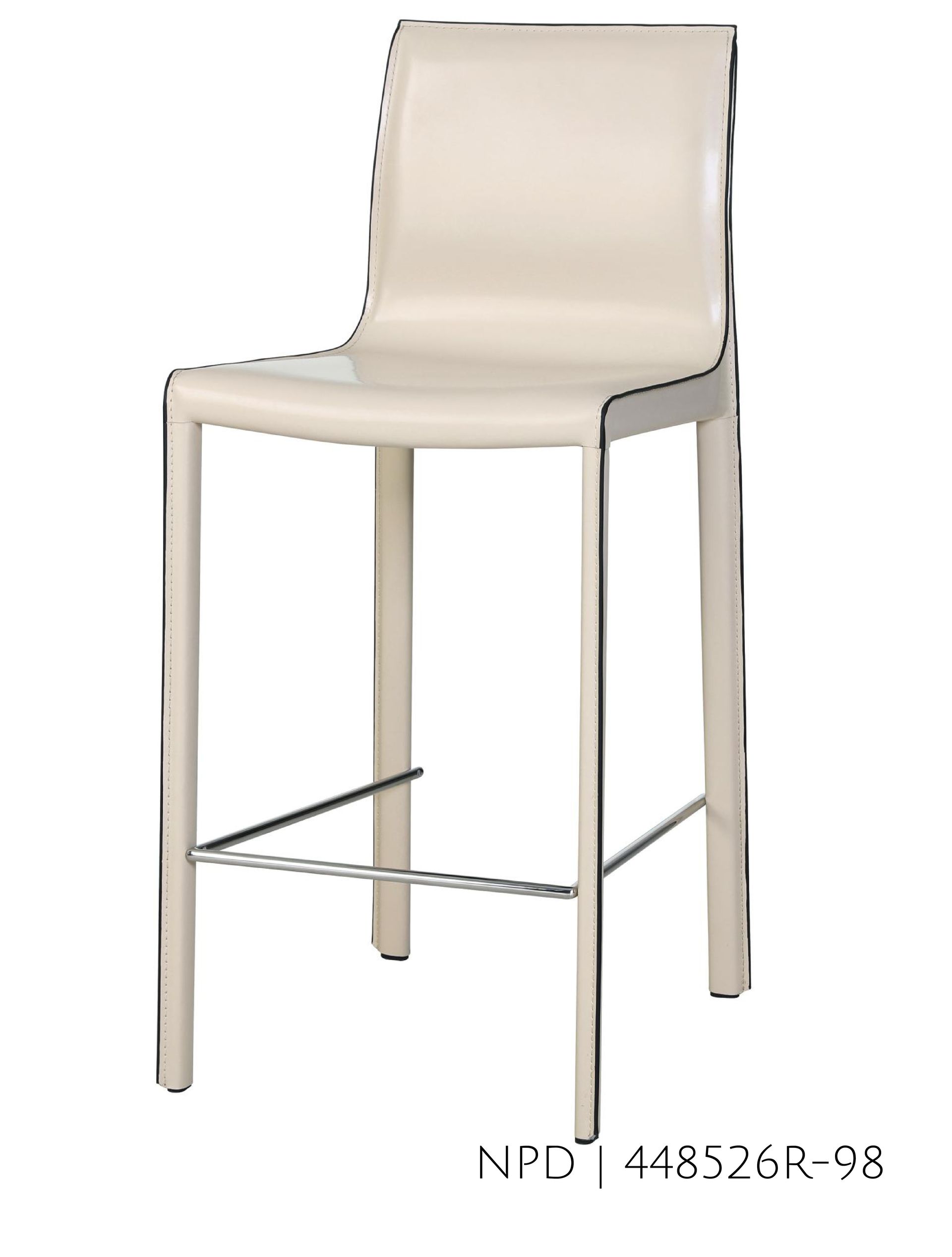 Cream-colored leather bar stool with a chrome frame and a footrest.