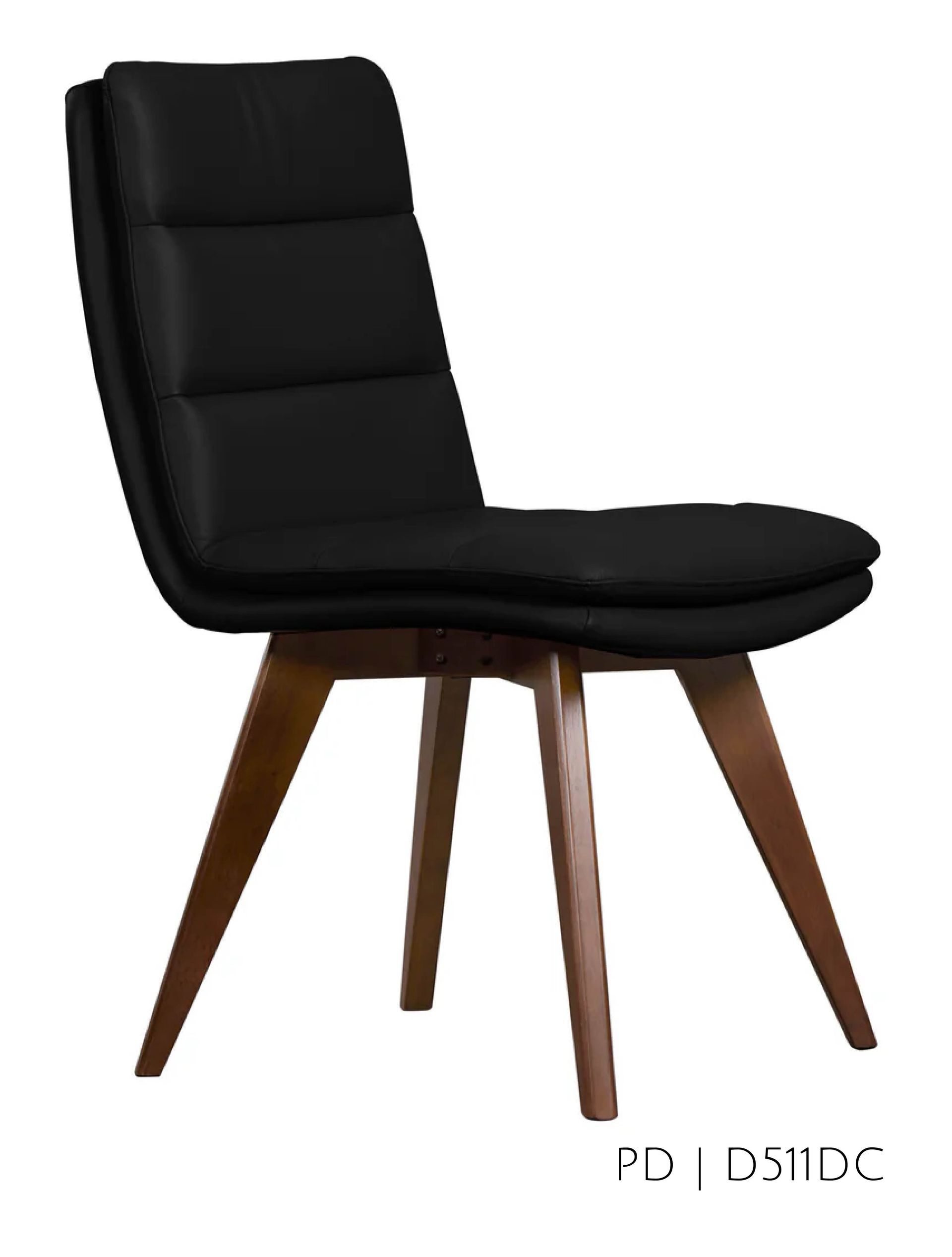 Black padded chair with wooden legs.