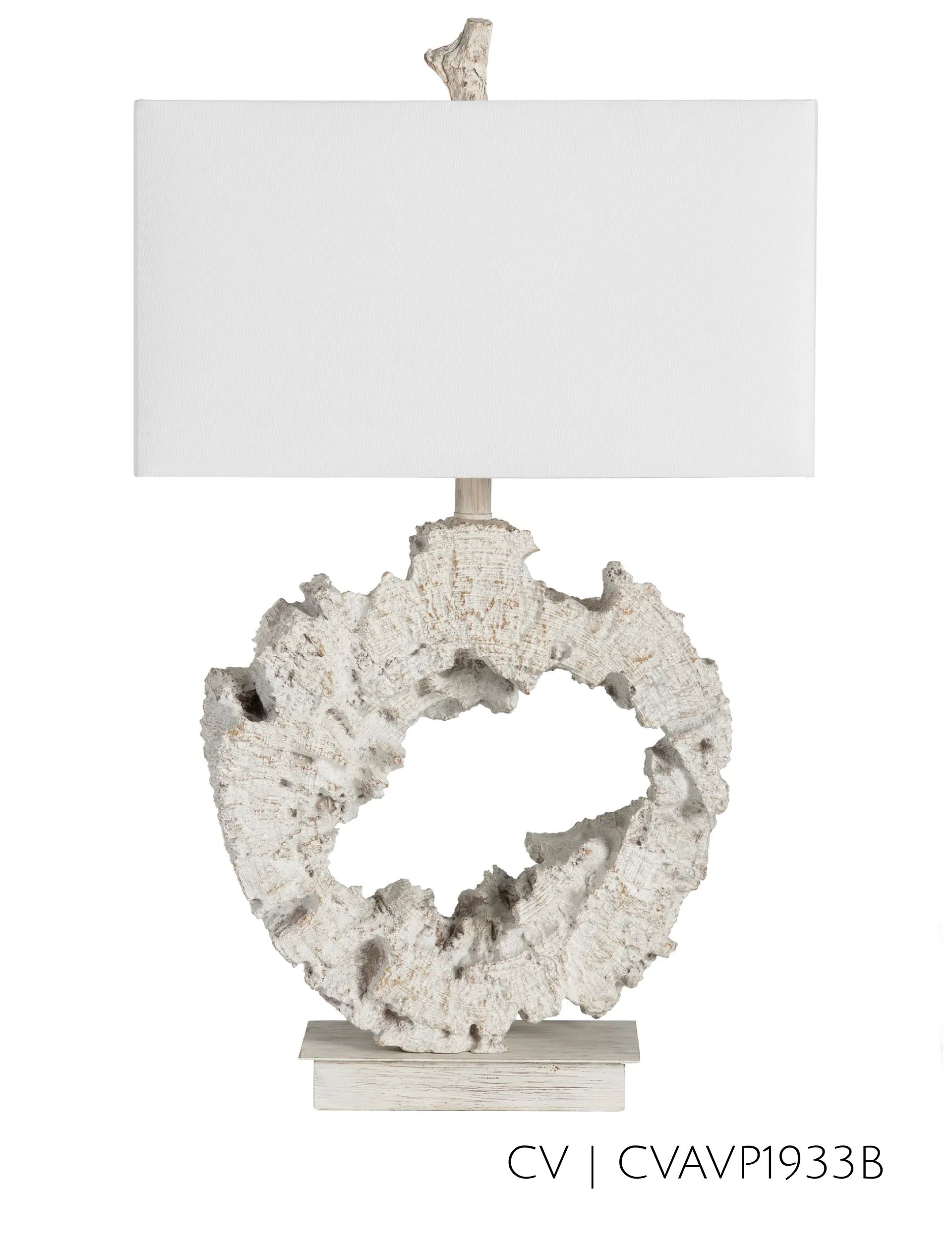 Coral-shaped table lamp with a white rectangular lampshade.