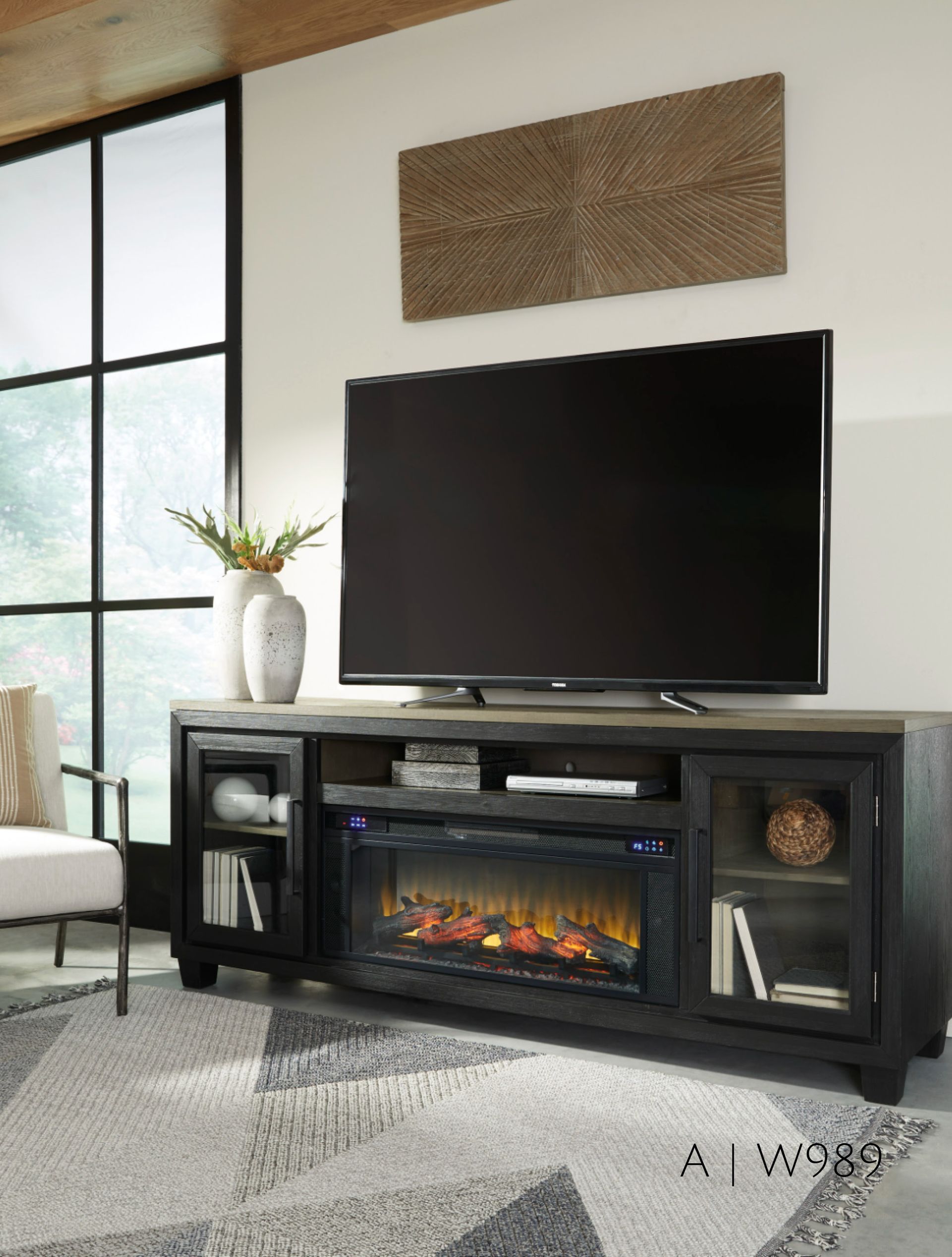 TV console with fireplace