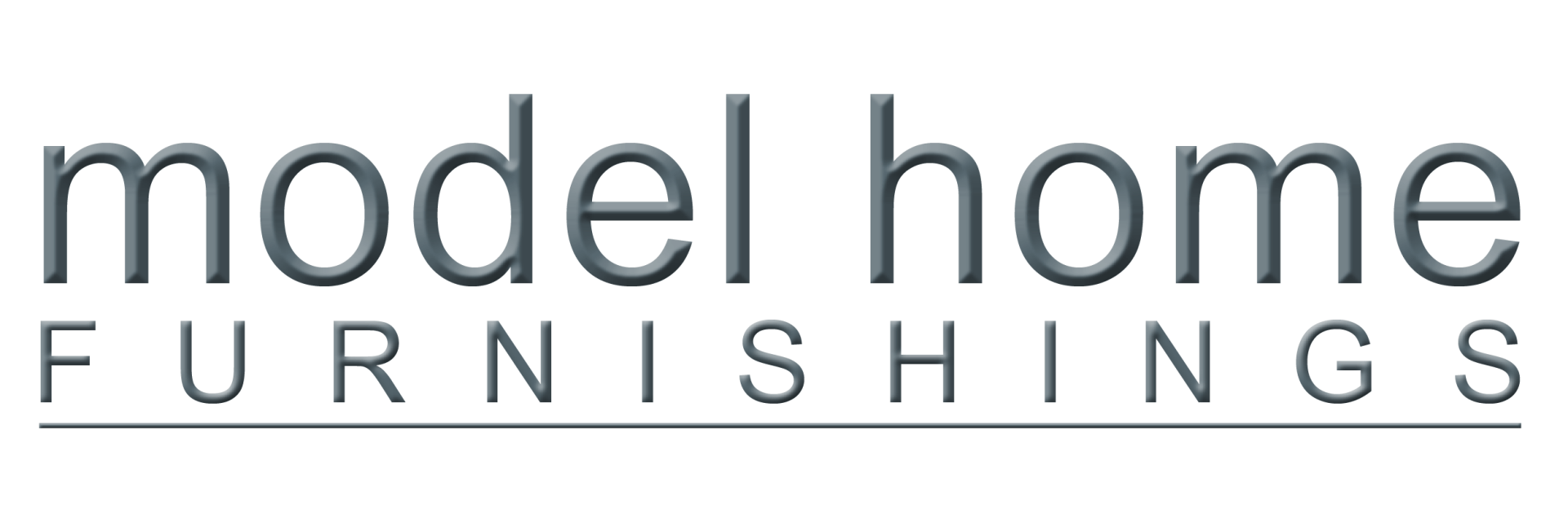 Model home furnishings logo in gray font.