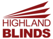 Logo for Highland Blinds: Red diagonal lines above 