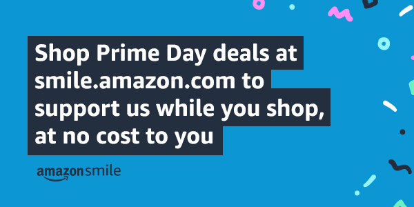 A blue poster that says shop prime day deals at smile.amazon.com to support us while you shop at no cost to you