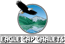 The logo for eagle cap chalets shows an eagle flying over a lake