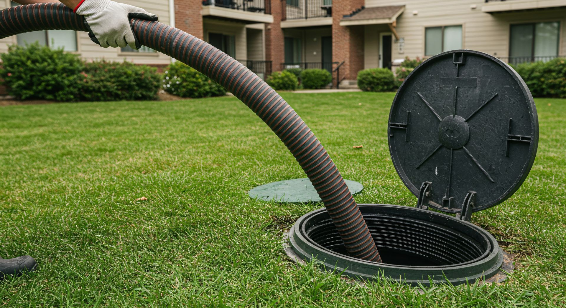 A man cleaning a greasy drain with a hose, supporting effective pump service maintenance. A man cleaning a greasy drain with a hose, supporting effective pump service maintenance.