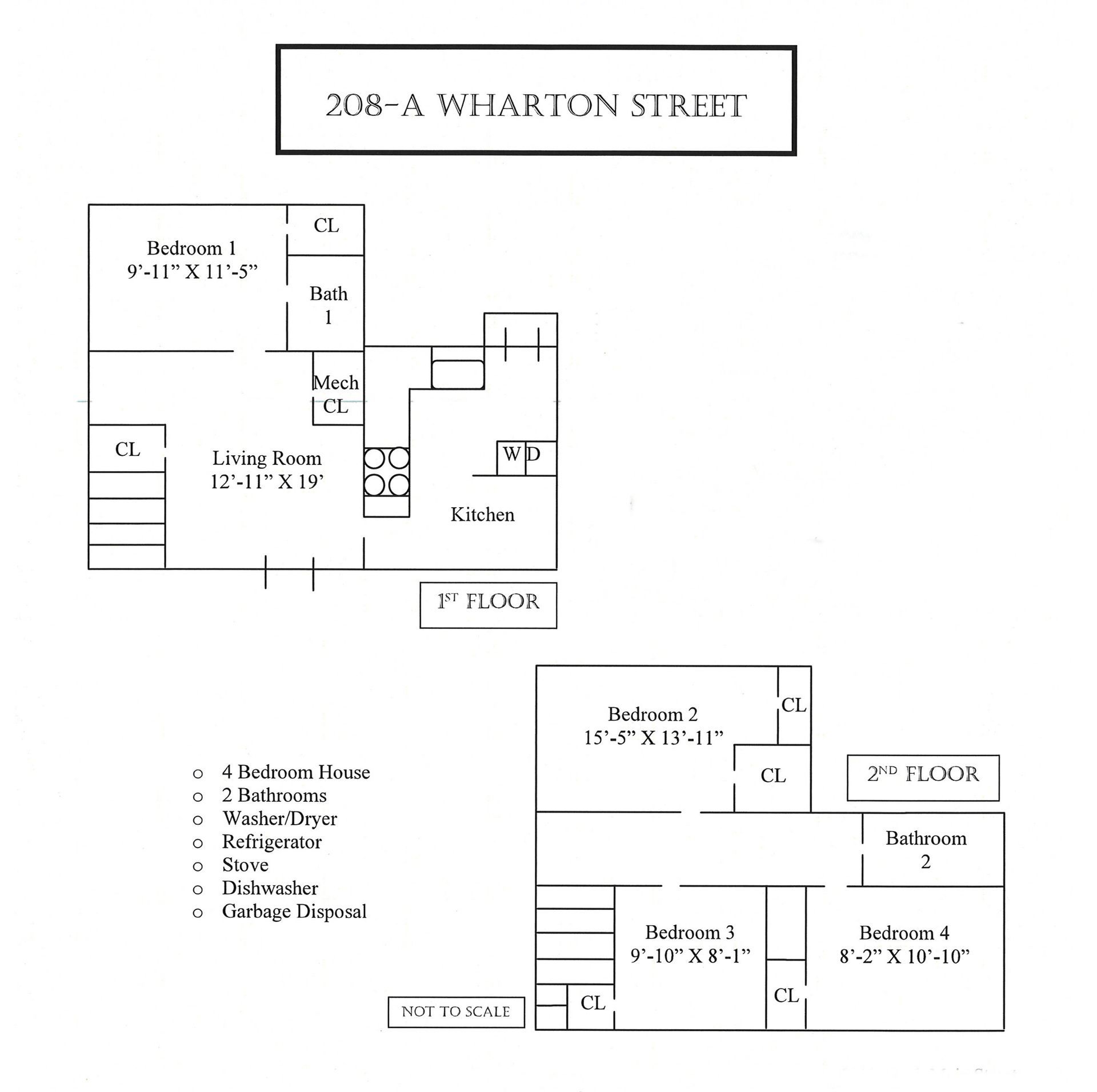 Floor plan labeled “203-A Wharton Street” with room layout and floor levels.