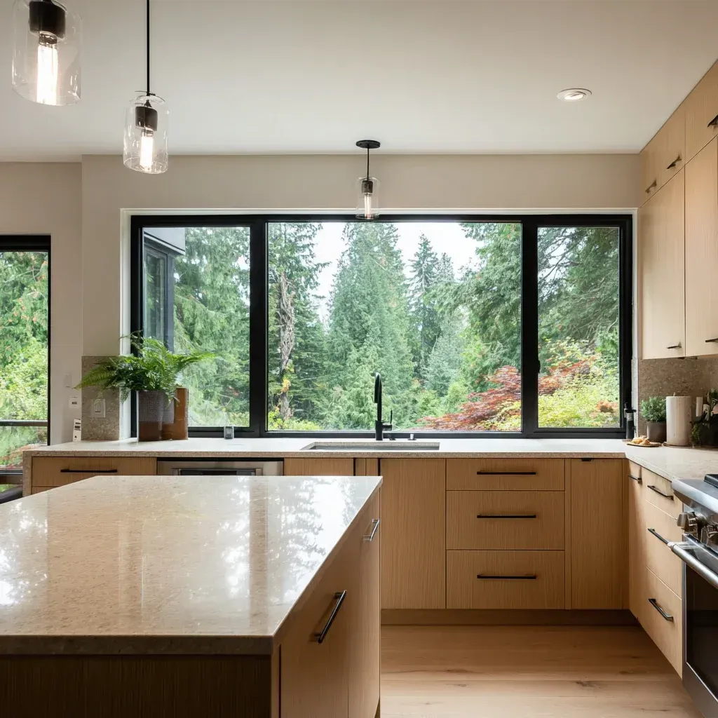 Full-service Vancouver kitchen remodeling project including cabinet replacement, quartz countertop installation, and backsplash tile enhancement.
Luxury kitchen renovation Vancouver BC showcasing marble island slab, bespoke cabinetry installation, and structural layout redesign.
Vancouver kitchen remodel transformation featuring shaker cabinets, quartz waterfall island, and hardwood flooring upgrade.
Contemporary Vancouver kitchen renovation including granite countertop replacement, tile flooring installation, and full-service remodeling execution.
Residential Vancouver kitchen remodel displaying marble surfaces, cabinet refacing, and LED lighting integration.