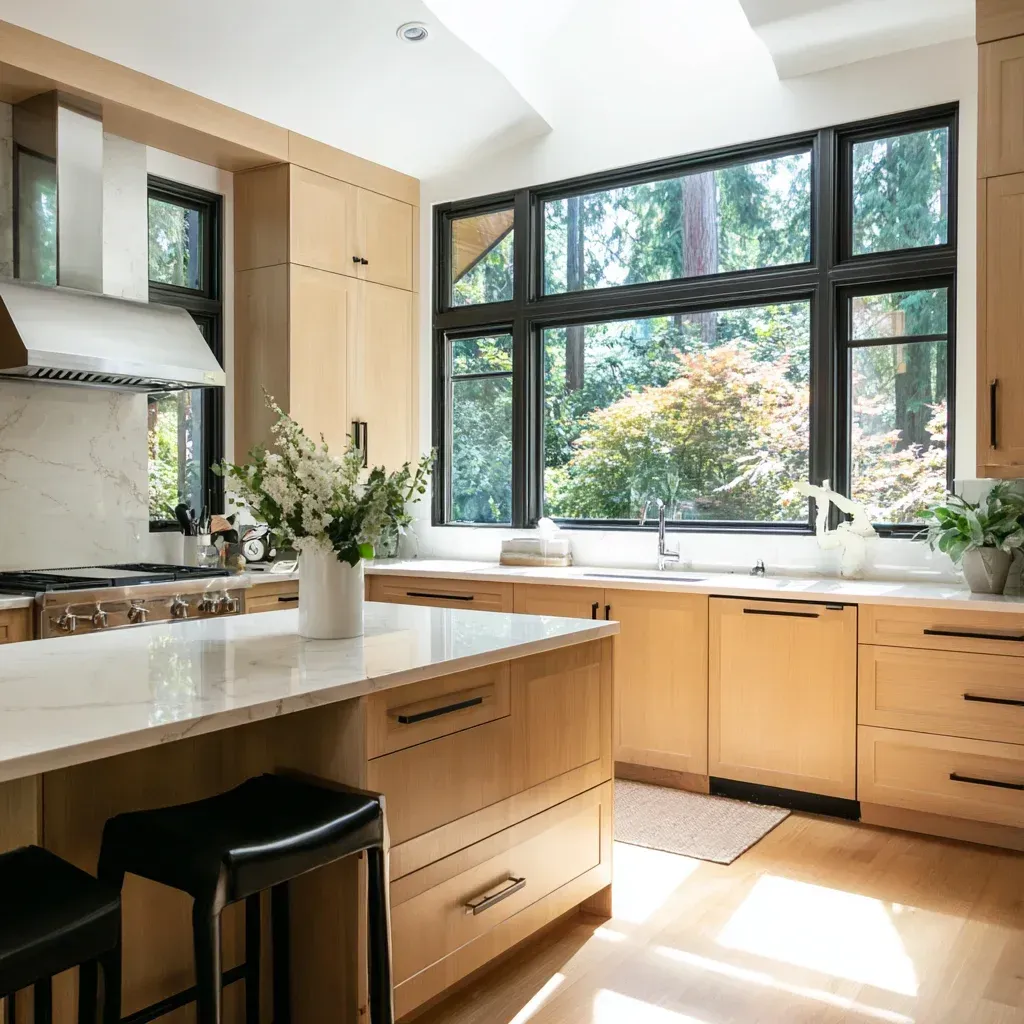 Vancouver BC kitchen remodeling services including marble backsplash installation, quartz countertop replacement, and custom storage cabinetry solutions.
Affordable kitchen remodeling Vancouver BC with laminate countertop upgrade, cabinet refacing, backsplash tile replacement, and vinyl flooring installation.
Premium Vancouver kitchen renovation showcasing granite island extension, hardwood flooring upgrade, matte black hardware, and structural reinforcement.
Contemporary kitchen remodel Vancouver BC with marble countertops, waterfall island detailing, and high-end remodeling craftsmanship.
Vancouver kitchen remodeling experts installing custom cabinetry, quartz slab countertop upgrade, and energy-efficient appliance integration.