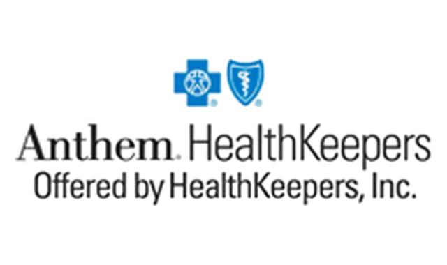Anthem HealthKeepers logo with blue medical shields and “Offered by HealthKeepers, Inc.” text