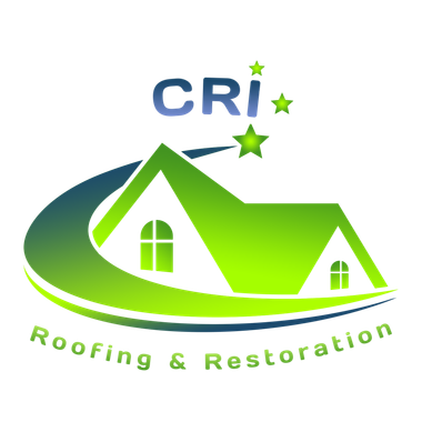 CRI Roofing & Restoration logo with green roof, house icon, and stars