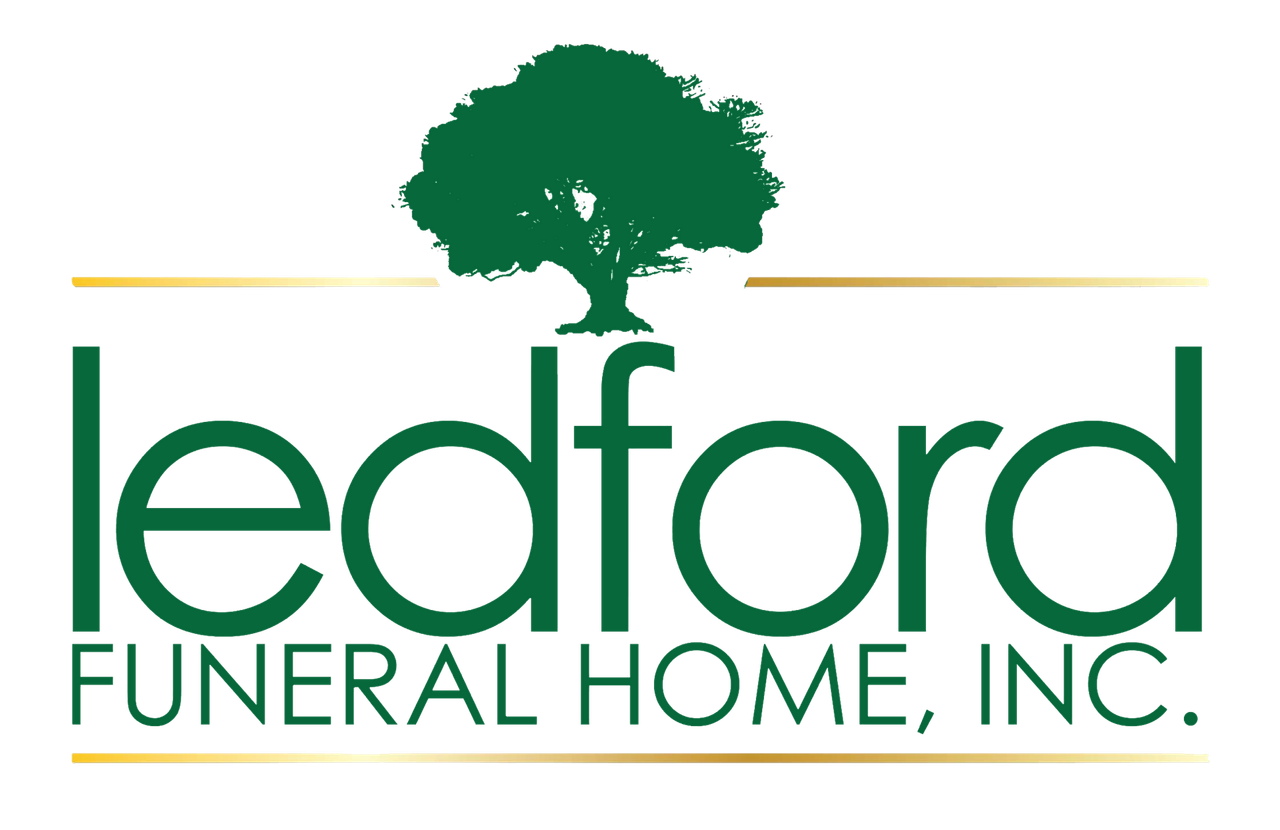 Logo for Ledford Funeral Home, Inc. featuring a green oak tree icon above the green text.