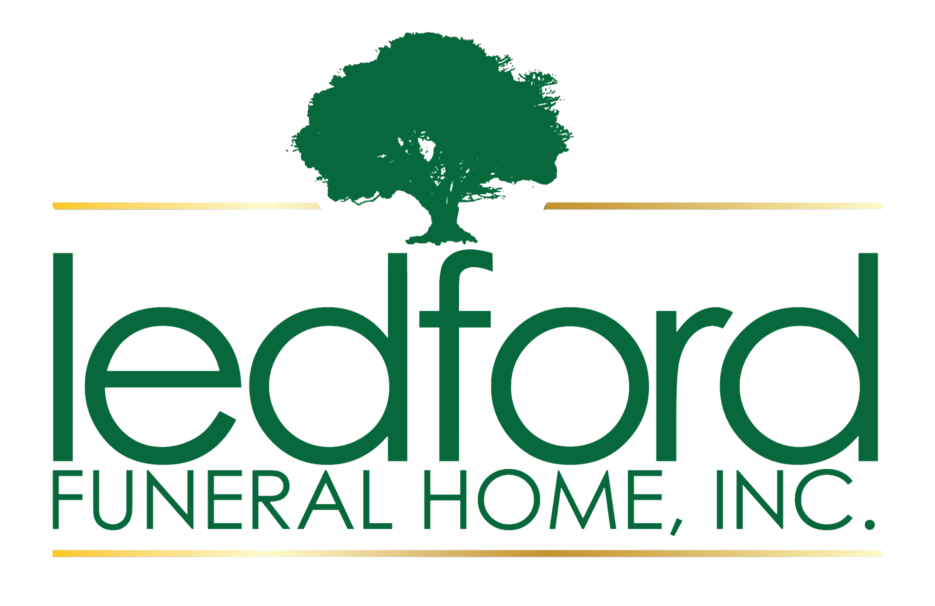 Logo for Ledford Funeral Home, Inc. featuring a green oak tree icon above the green text.