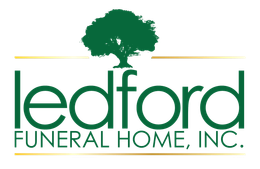 Logo for Ledford Funeral Home, Inc. featuring a green oak tree icon above the green text.