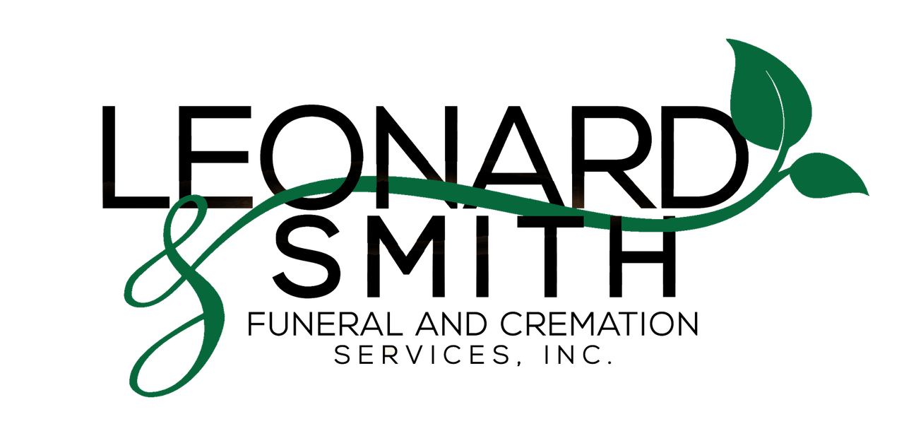 Logo for Leonard & Smith Funeral and Cremation Services, Inc. featuring a green vine curling through black text.