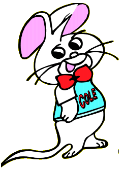 Cartoon white bunny with pink ears, red bow tie, and cyan shirt standing and smiling.