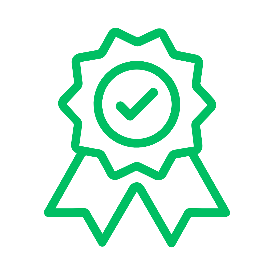 Green award badge with a checkmark