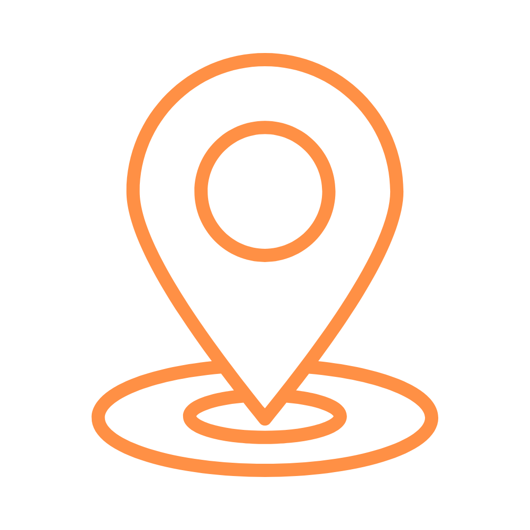 Orange location pin icon with concentric circles underneath