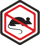 No mice allowed sign inside red hexagon with a crossed-out black mouse silhouette