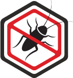 Black bug icon crossed out inside a red hexagon warning sign.
