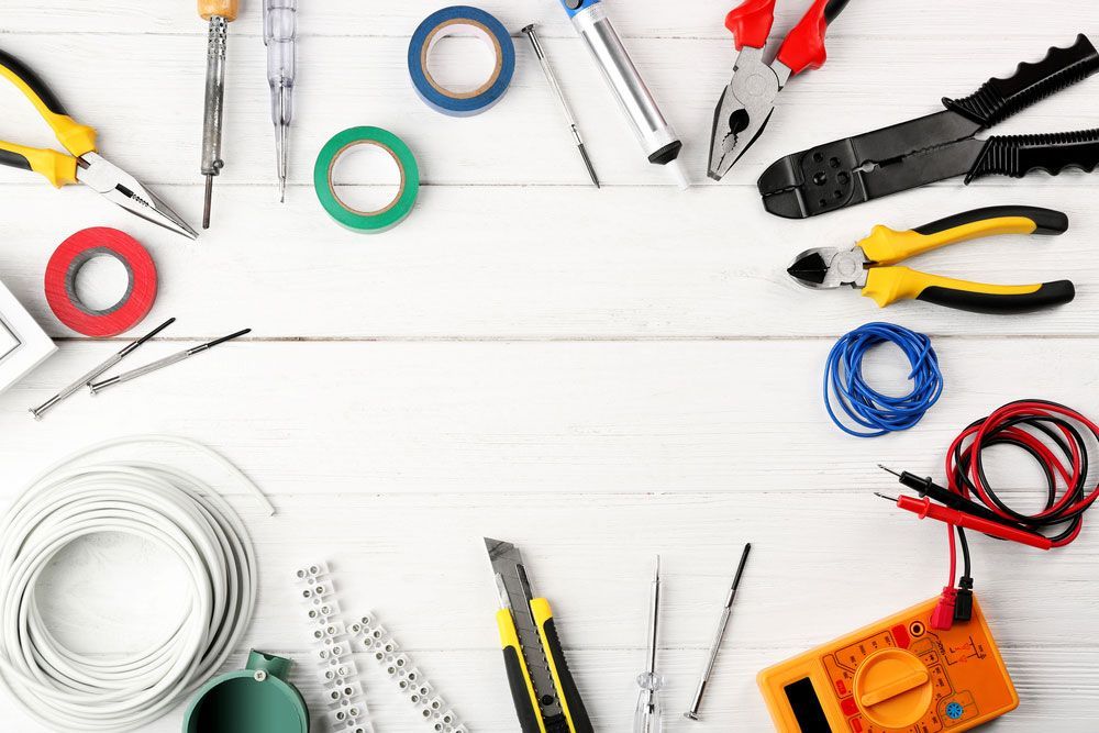 Electrical Tools on wooden background
