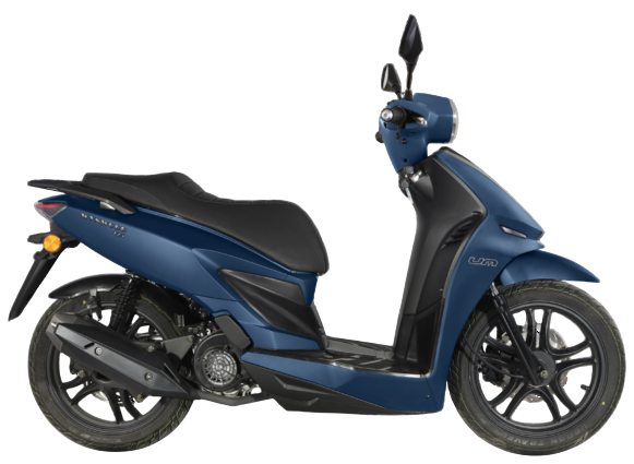 Uno scooter TVS NTORQ 125 nei colori nero, rosso e argento, visto di profilo su uno sfondo bianco uniforme.