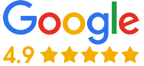 Logo di Google con una valutazione di 4,9 e cinque stelle d'oro.