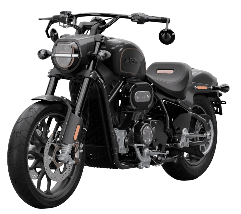 Una motocicletta TVS Ronin color argento con strisce da corsa rosse, vista di profilo su sfondo bianco.